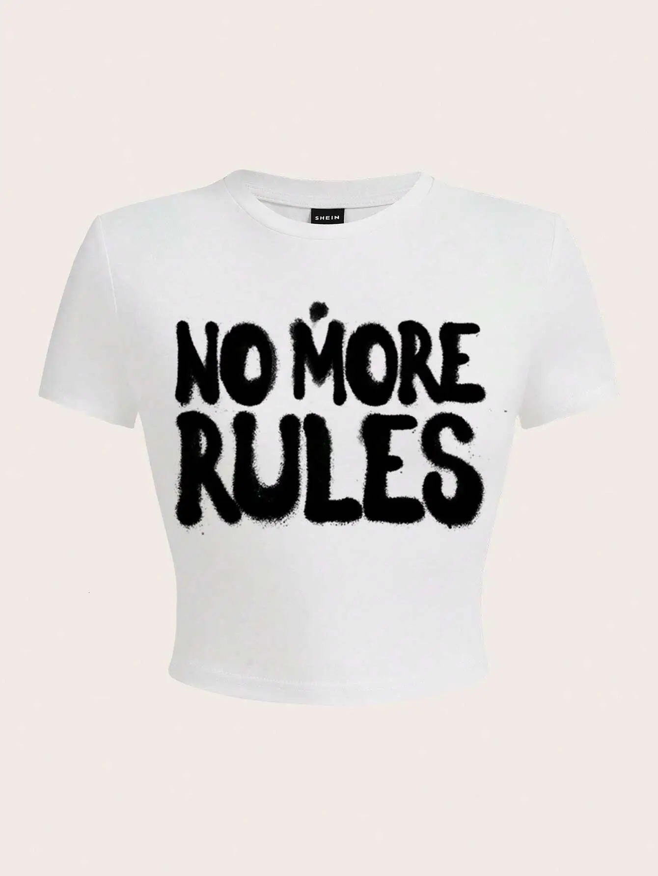 Y2K Woman Crop Tops No More Rules Prints Short Sleeve High Elastic Viscose T-Shirt Soft O-Neck Tees Summer Street Female Clothes 250320