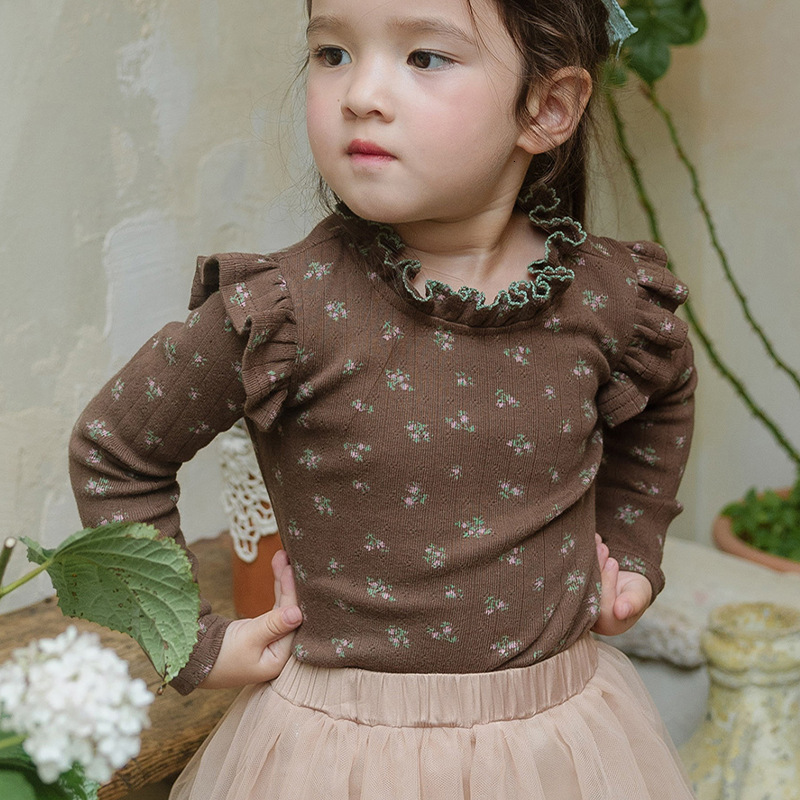 Ddmyshoesvip Spring Strawberry Shan Korean Children S And Girls Lace Collar With Small Flying Sleeves Floral Stretch Base Top