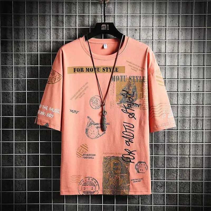Summer Hong Kong Breeze Fashion Casual Printed Short Sleeve Round Neck Trend Mens Clothing Loose Simplicity Commute T-shirtT250319