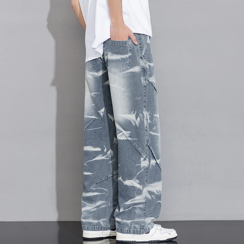 2025 SpringSummer Irregular Tie Dye Womens Jeans Mens Clothing Large Pocket Drawstring Pants YBJYF2560 250320
