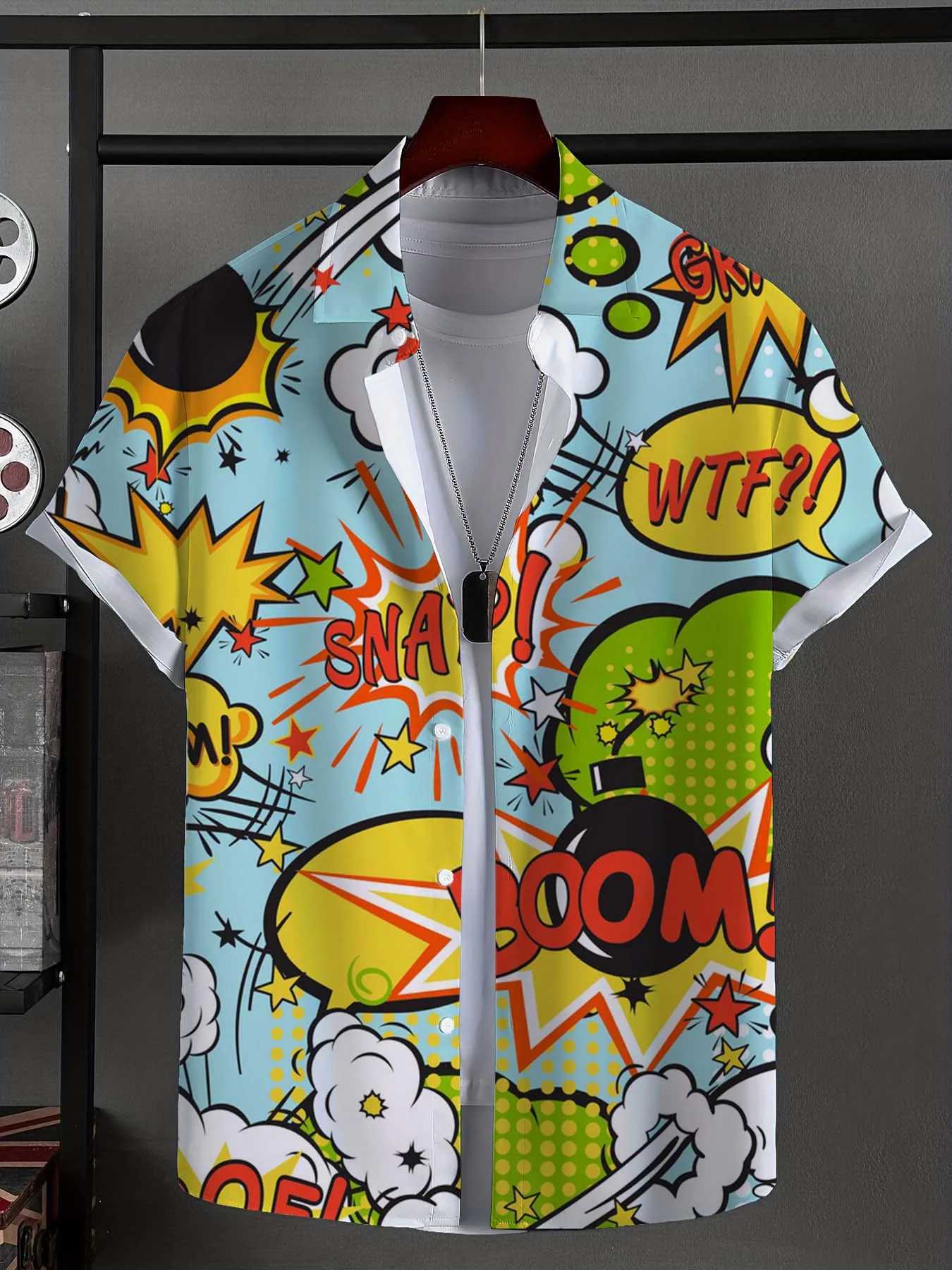 Mens Shirt Fashion Novel Graphic Tops Button Up Shirt Casual New Unisex Shirt Vacation Lapel Short Sleeves Shirt Carnival M250320