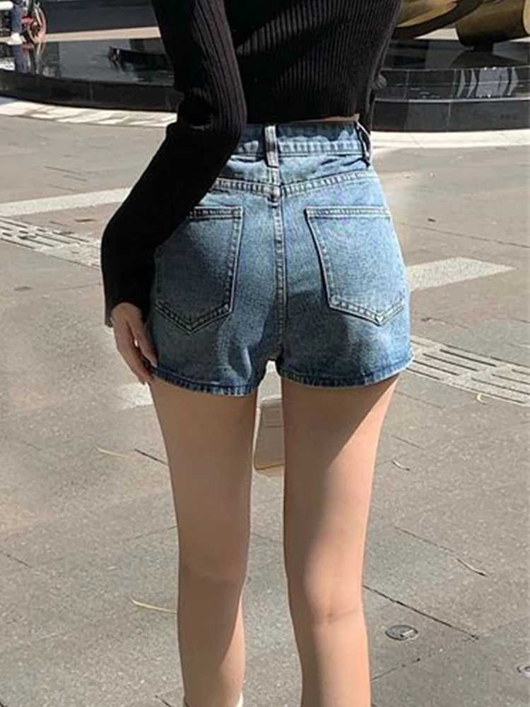 Summer high waisted retro womens denim short leather small new slim fit sexy Korean fashion girl cute street A-line mini jeans pantsXJ250320