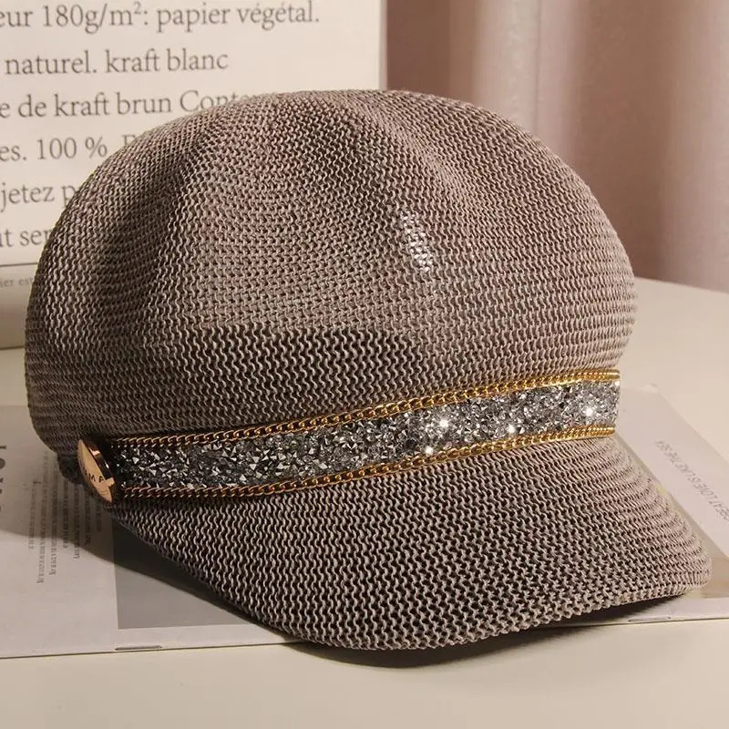 Breathable Octagonal Hats For Women Ladies Summer Shining Hollow Mesh sboy Cap Painter Beret Sun Straw Hat Boinas Para Mujer 250320