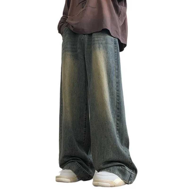 Mens Jeans Casual Baggy Straight Distressed Vintage Jean Pants Wide-leg Denim Trousers Male Oversize Streetwear FashionT250319