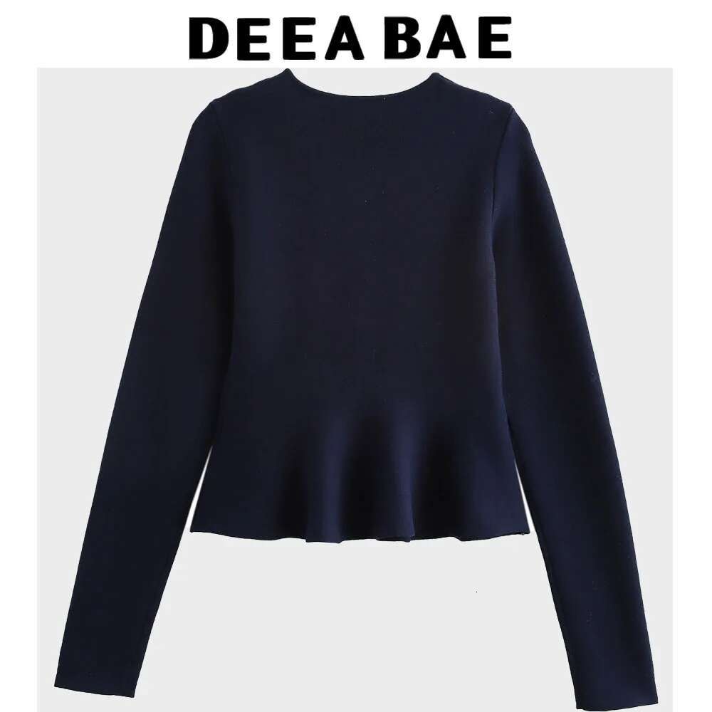 DEEABAE Autumn Women's Clothes New High-End Slim Fit Long Sleeved Flat Needle Round Neck Knit Cardigan Outerwear