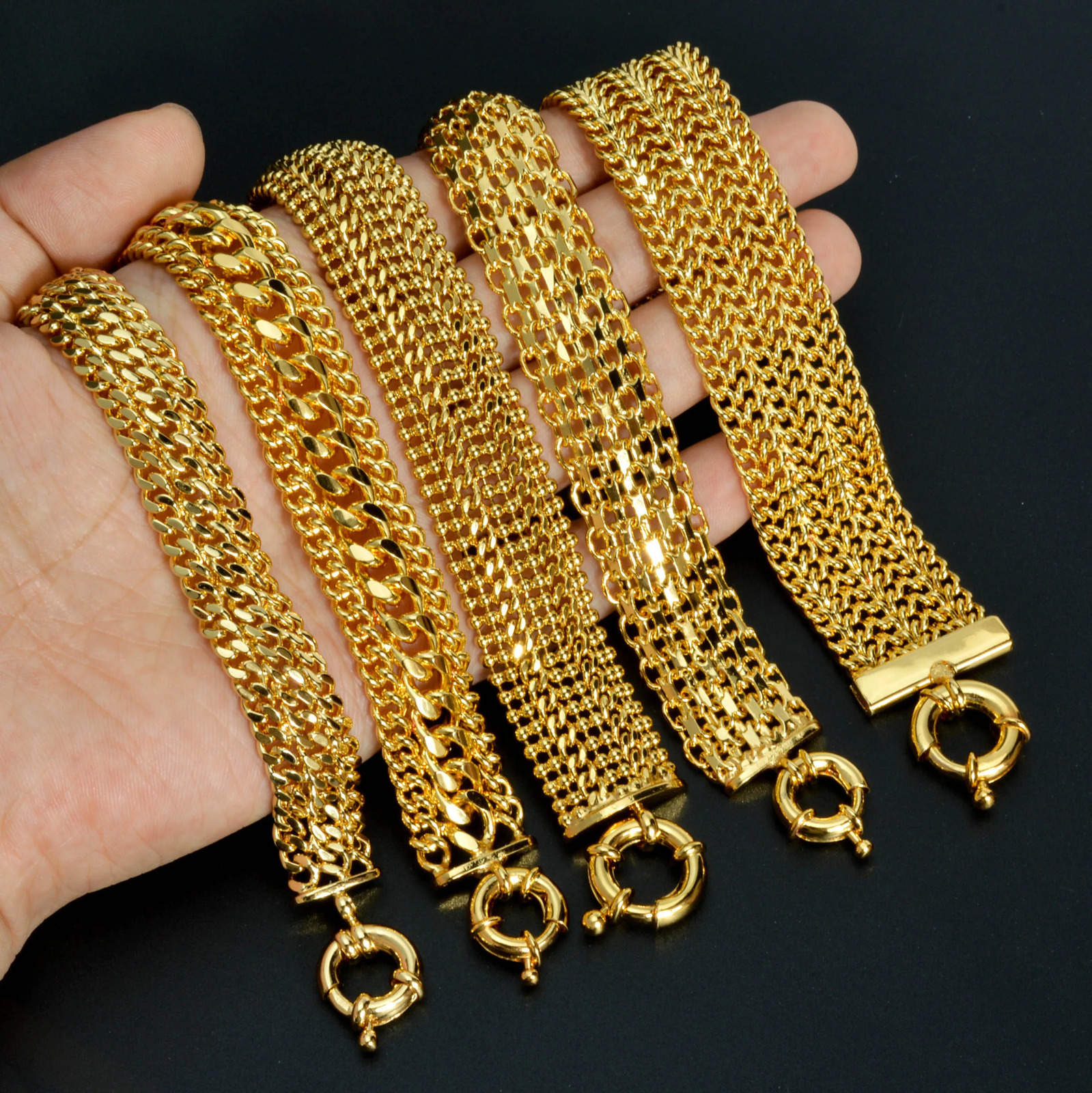 Dubai Copper Link Chain Bracelets for Unisex 18K Gold Plated Wristband Miami Curb Punk Classic Hand Jewellery Party Gift 250320
