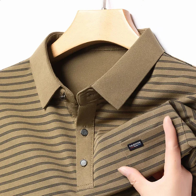 Long Sleeved Lapel Polo Shirt Striped Printed Base Shirt T-shirt Top 250319