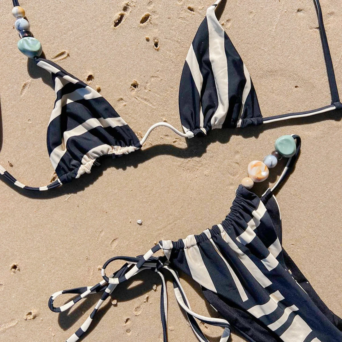 Sexy Striped Bikini Sets Summer Padded Bra and Thong Bathing Suit Womens Swimming Suit Biquinis Two Pieces Suit Beachwear 250319