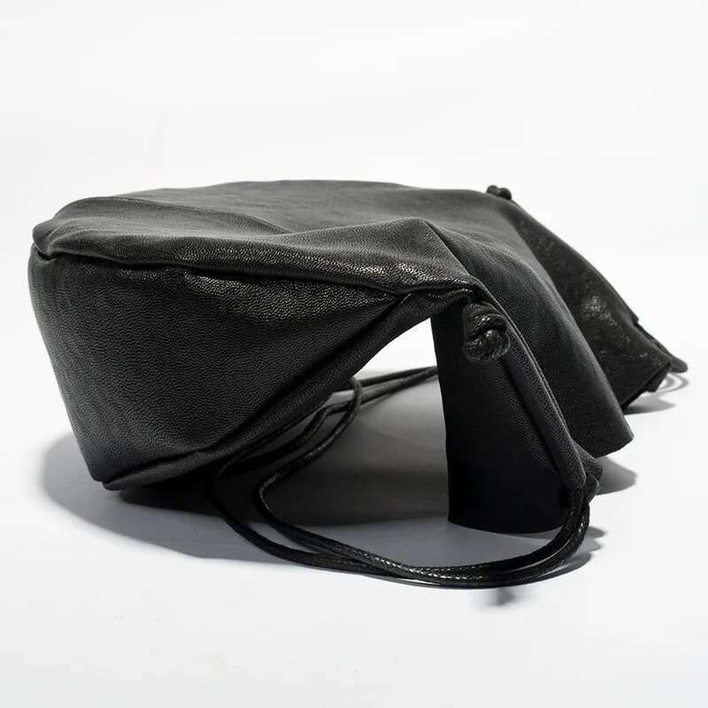 Soft Sheep Skin Bag Women's Leather New Tote One Shoulder Cross-Body Retro Black Weekend Vacation Shopping Bag