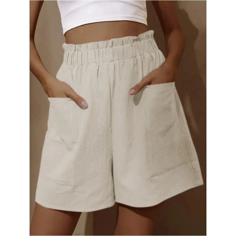 European and American womens cotton and linen flower bud high waist shorts fashionable large wide leg casual shorts 250320