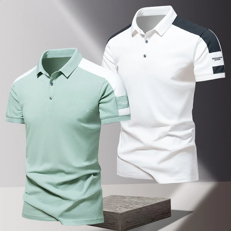Mens polo shirt summer silk highend business casual short sleeved Tshirt solid color thin pure cotton lapel top 250318