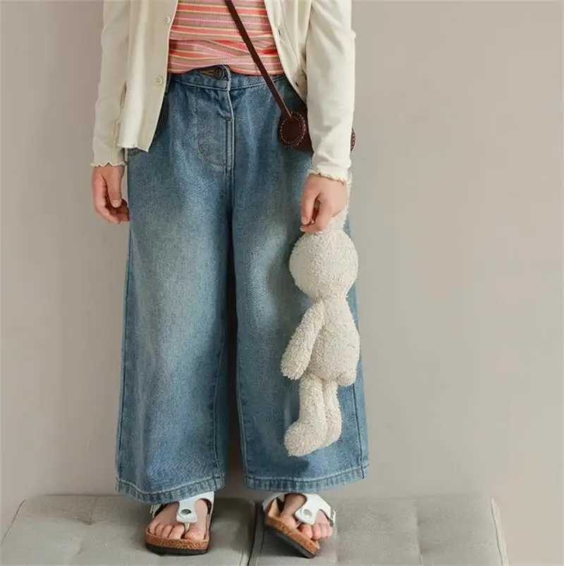Womens clothing childrens clothing summer bags multiple pockets elastic waist jeans wide leg pants 3-7 year old womens pantsT250320
