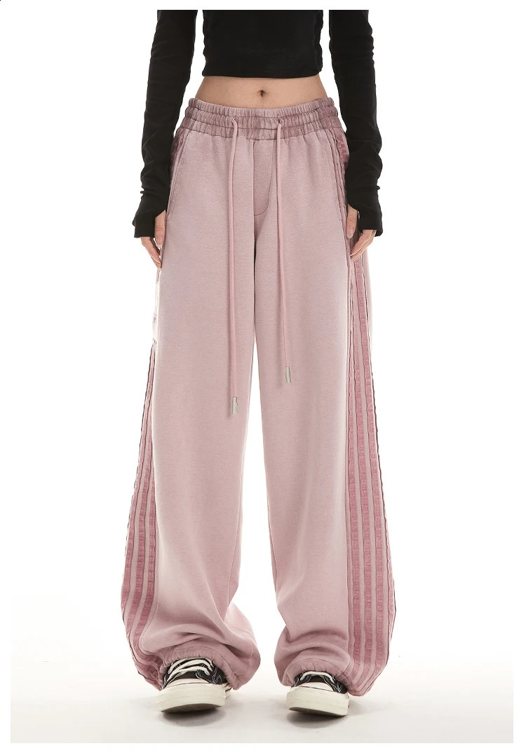 Womens striped autumn/winter pocket pants retro sports pants Harajuku aesthetics Y2k umbrella pants high waisted Trouser clothing 250319