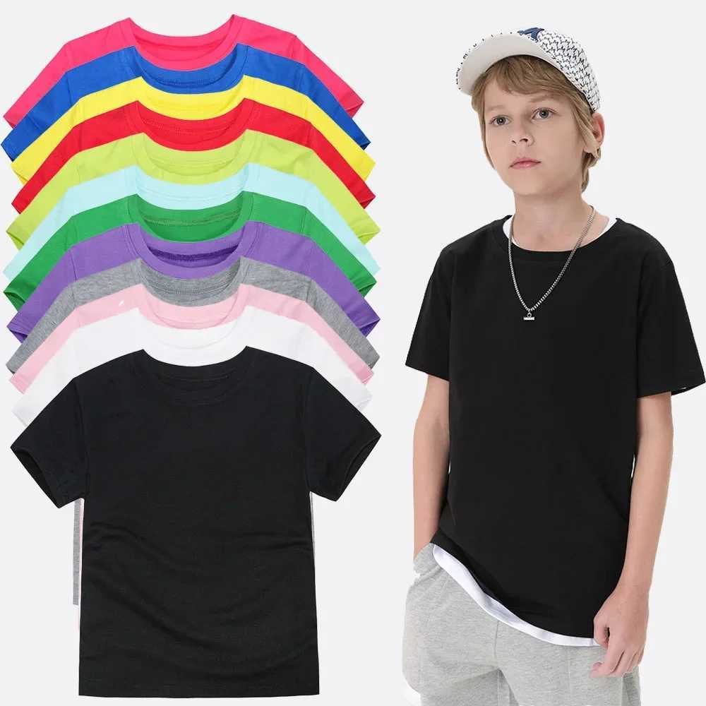 1-14Y childrens solid color sweatshirt with absorbent short sleeved T-shirt suitable for boys and girls classic black and white cotton comfortable top