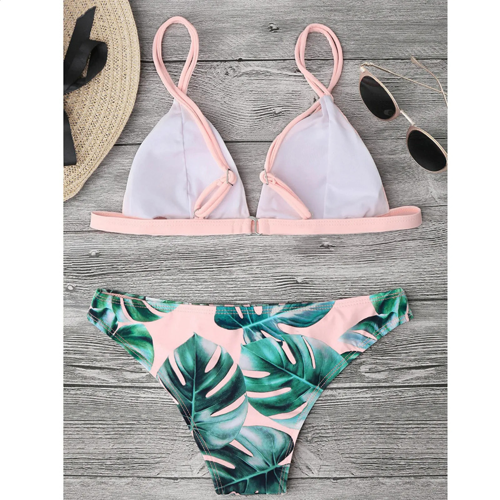 Womens swimsuit bikini set printed leaf push up apron beachwear 250319