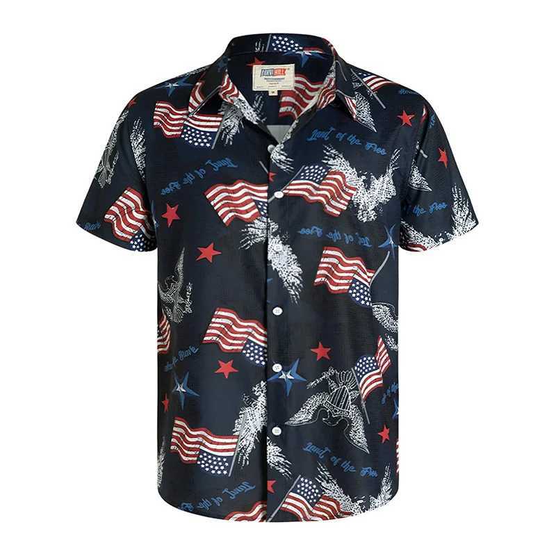 American flag pattern mens clothing 3D printed Hawaiian beach shirt short sleeved y2k top retro clothing lapel shirt M250320