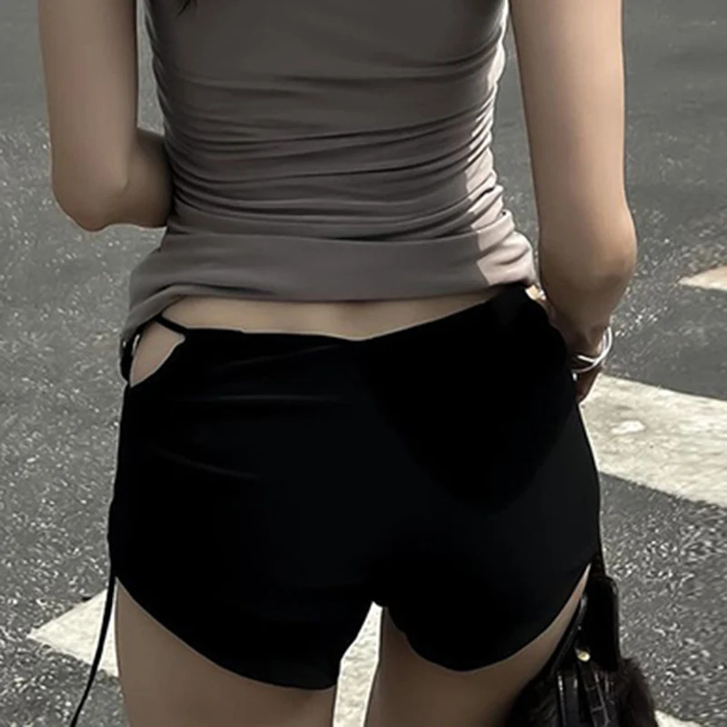 CIBBAR Sexy Bandage Hollow Out Shorts Women Casual Streetwear y2k Low Rise Skinny Black Short Pants Korean Fashion Y2k Chic 250320