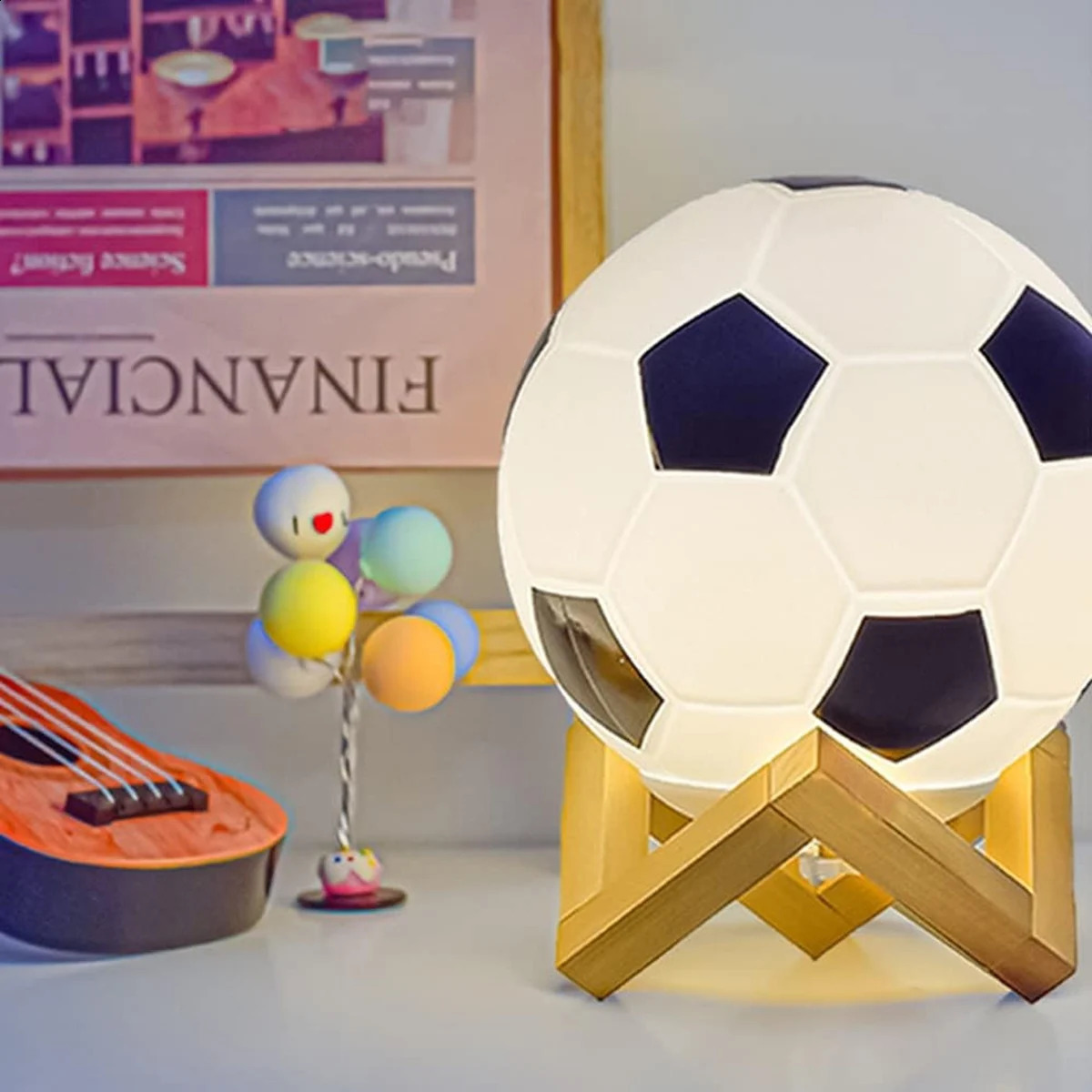 1pc 14cm/5.5in 3D Football Night Light Bedroom Desktop Decoration Soccer Lamp Battery Powered Perfect Gift For Teenagers Decor 250319