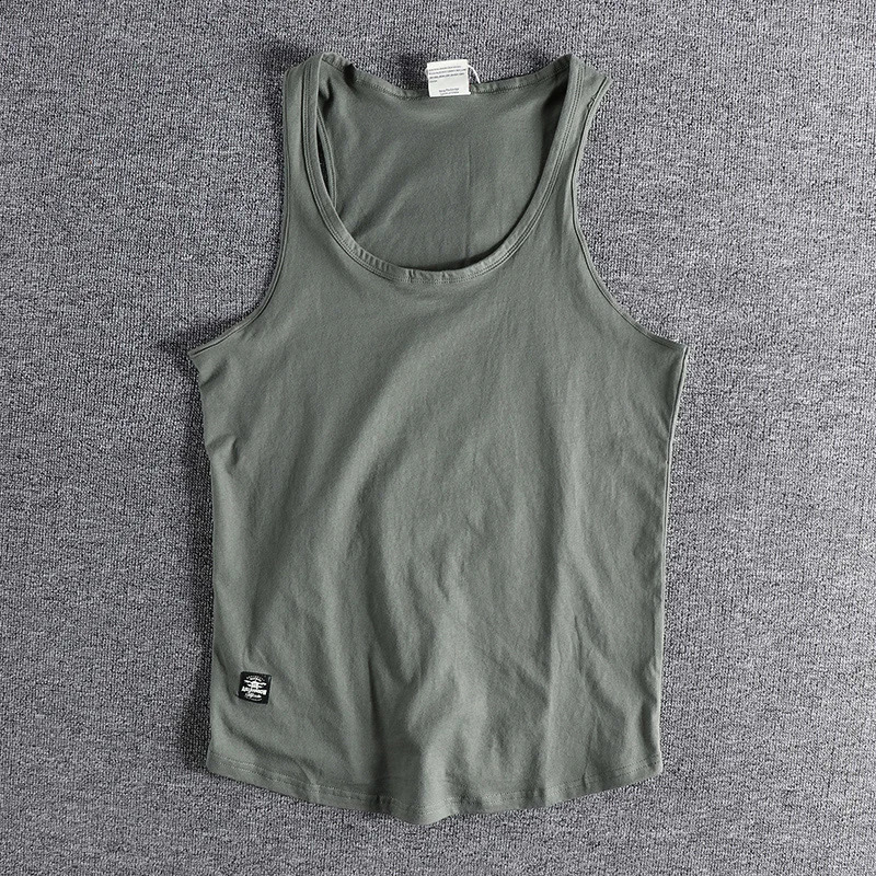 Summer American Retro Sleeveless Oneck Soild Sleeve Tshirt Mens Fashion 100 Cotton Washed Old Casual Sports Vest Tops 250319