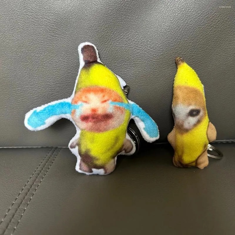 Funny Banana-Cat Plush Keychain - Cute Cry Face for Bags & Cars