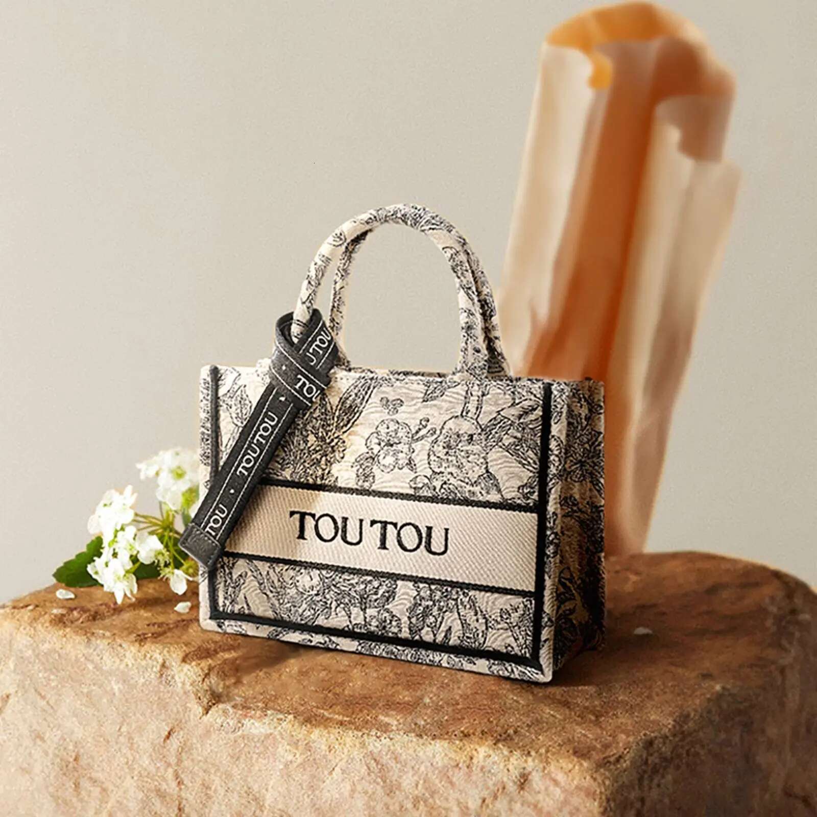 TOUTOU Women Handbag Adjustable Long Strap Vintage Rabbit Shopper Letter Scarf Tote Trendy Embroidered Shoulder Bag