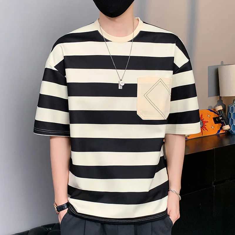 2024 Summer Mens Casual Short sleeved T-shirt T-shirt Top Stripe Brand Fashion High HOP Clothing Oversized 3XL T-shirtT250319