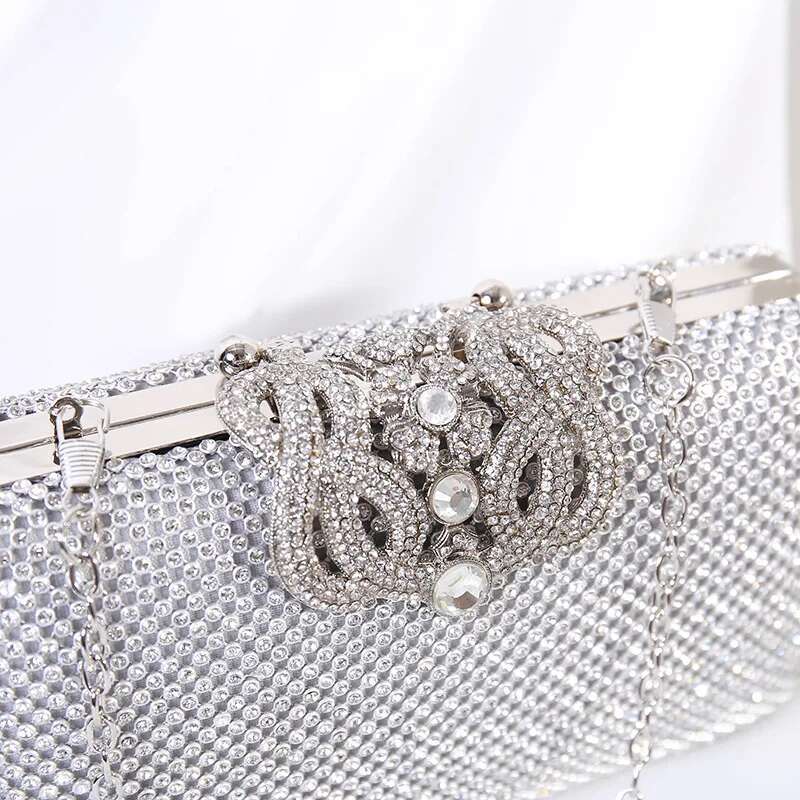 Rhie Evening Bags Women Clutch For Party/Banquet/Night Clutches And Purse Gold Sier Black Shoulder Bag With Chain
