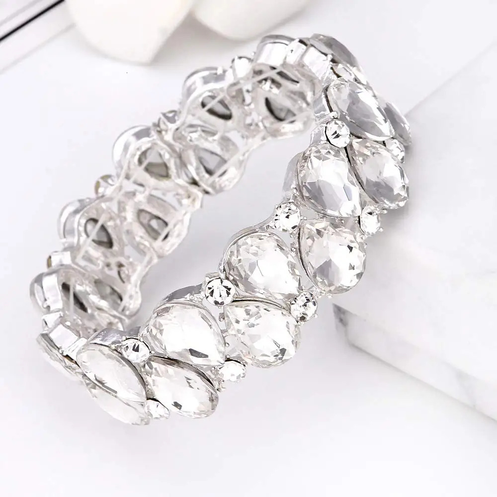 16 Colors Elegant Crystal Cuff Bangles Tear Drop Bracelet Women Stretch Bangle Indian Bridal Wedding Costume Jewelry Girl Gifts 250320