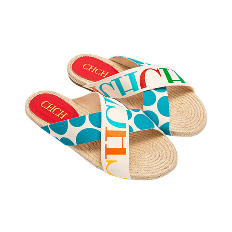 Designer CHCH 2025 New Women's Fashionable And Versatile Summer Vacation Woven Slippers