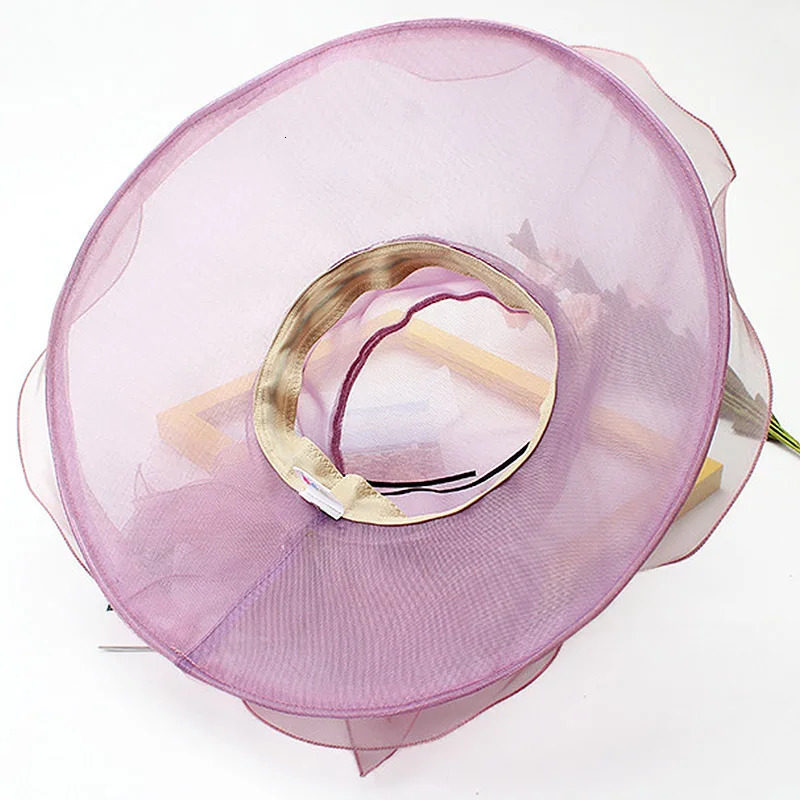 18 Color Ladies Summer Hat White Black Organza Church Fascinator Wedding Tea Party Derby Hats for Women Flower Wide Brim Sun Hat 250320