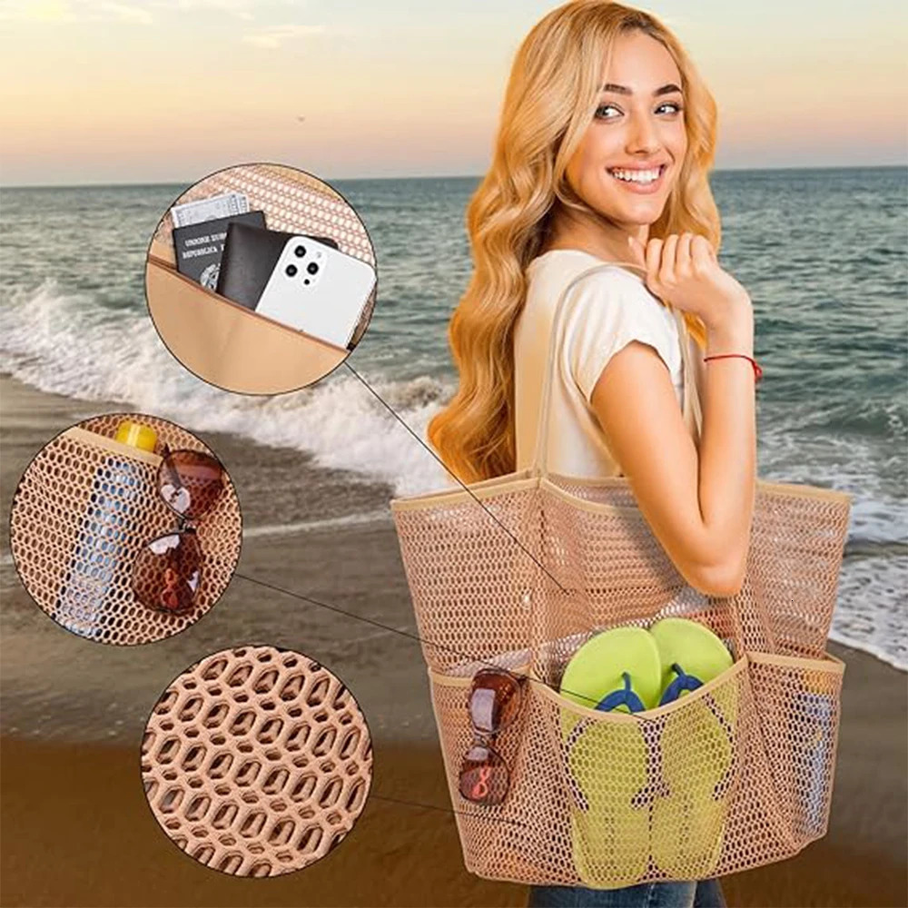 Mesh Beach Tote Bag for Women 2024 Upgrade Waterproof Pool Bag for Beach Vacation Pool Family Travel Essentials R250320