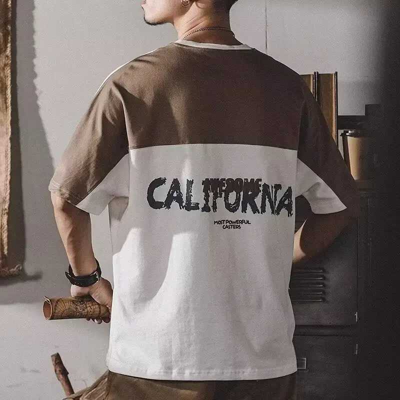 American Vintage Mens 2024 Summer New Pullover O-Neck Patchwork Letters Loose Comfortable All-match Short Sleeved T-shirt TopsT250319