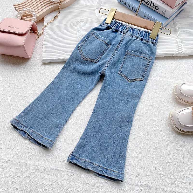 3-10 Year Old Girls Jeans 2024 New Childrens Fashion Korean Edition Denim Split Flare Pants Baby Solid Color Pants Casual PantsT2502320