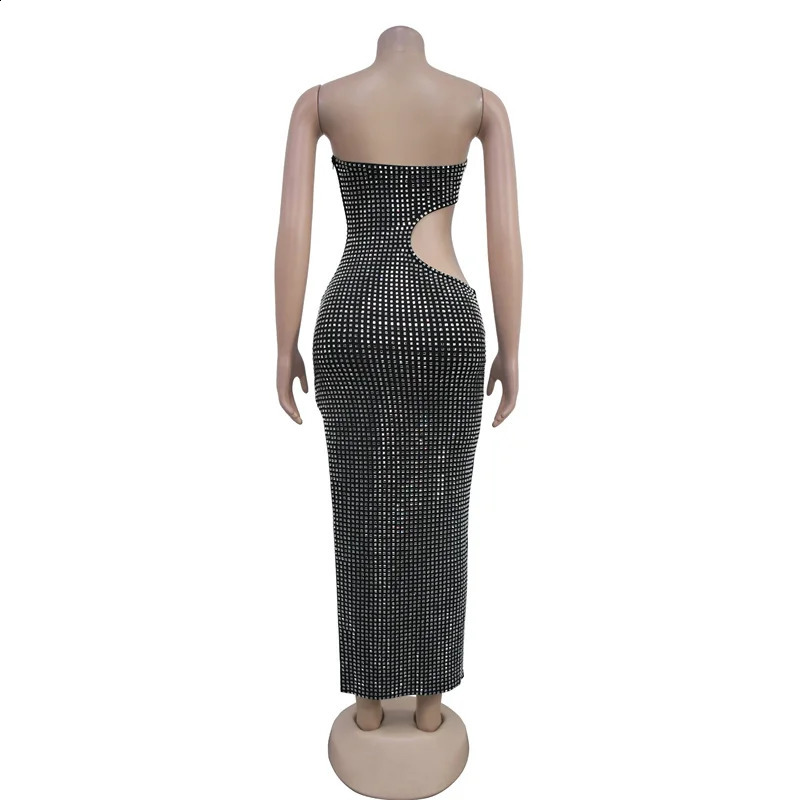 Diamond Rhinestone Strapless Womens Hollow Sleeveless Long Dress Birthday Party Evening Ball Split style 250317