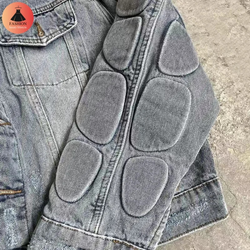 Heavy duty industrial YZY 3D embossed denim jacket washed and pleated shirt vintage mens high-quality jacket 250319
