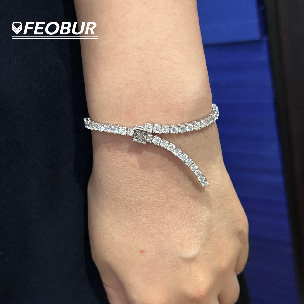FEOBUR 3mm Real Moissanite Tennis Bracelet for Women Men Adjustable Lab Diamond Hand Chain 925 Sterling Silver Trendy Jewelry