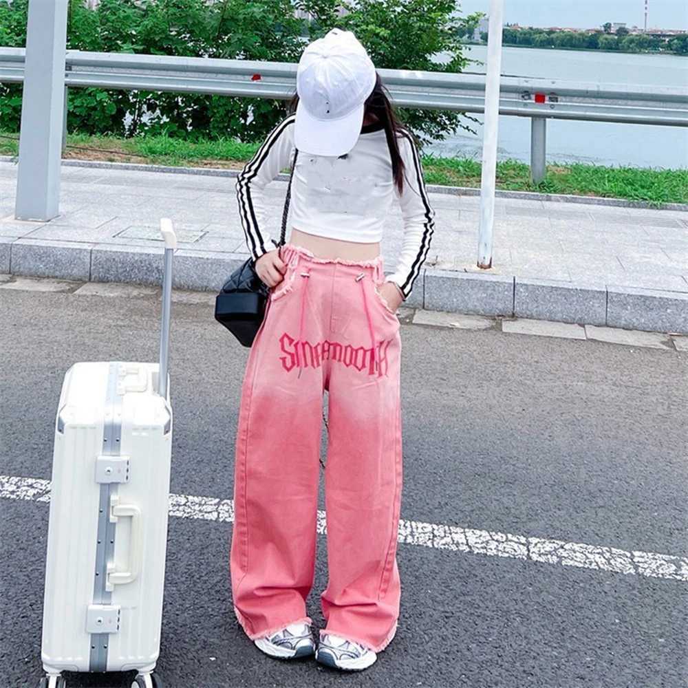 Teenage girls fashion gradient long jeans new autumn hot trade elastic waist Trouser cool hip-hop street clothing childrens jeansT250326