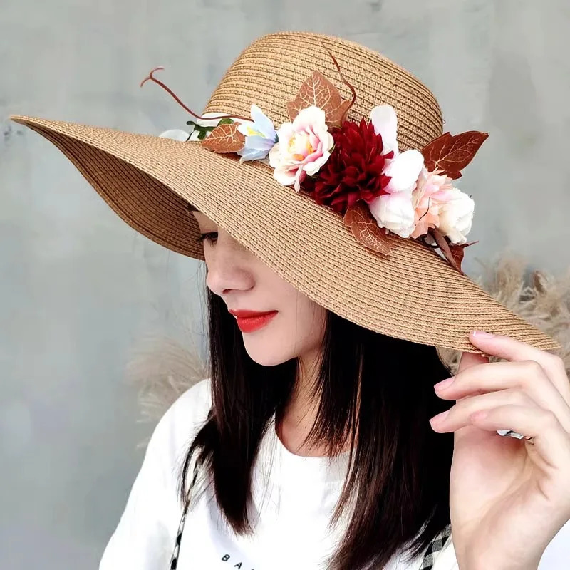 Seaside Po Beach Straw Hat Children Summer Large Brim Sunscreen Shading Simple Fashion Large Brimmed Hat Sun Hat Beach Hat 250320