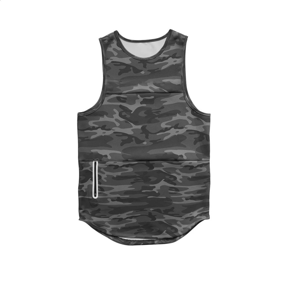 Mens Zipper Sleeveless Camouflage Black Tank Top for Summer Breathability Quick Drying Tight Fitness Underwear 250319
