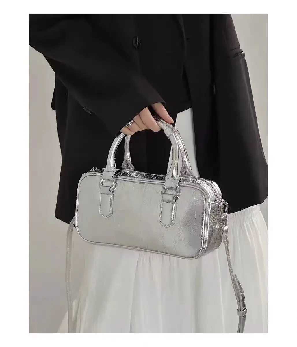 JIAERDI High Street Silver Square Bag Wallet Womens Hot Girl Leather Handle Messenger Bag Womens Retro Y2k Handbag Bolso MUJI Y250319