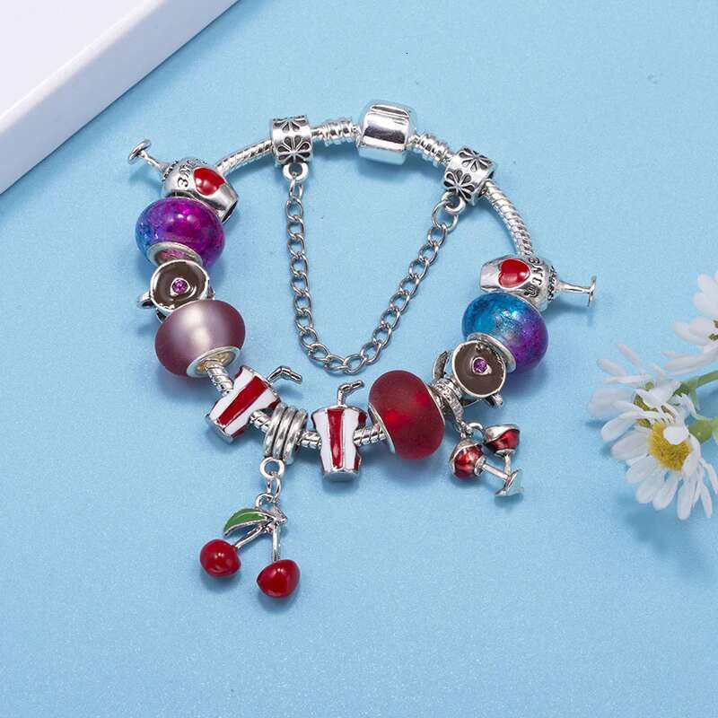 Summer Beach Styles Charm Bracelets Fits DIY Beverage Cherry Beads Bracelet Bangles For Women Men Pulseras Vacation Jewelry Gift