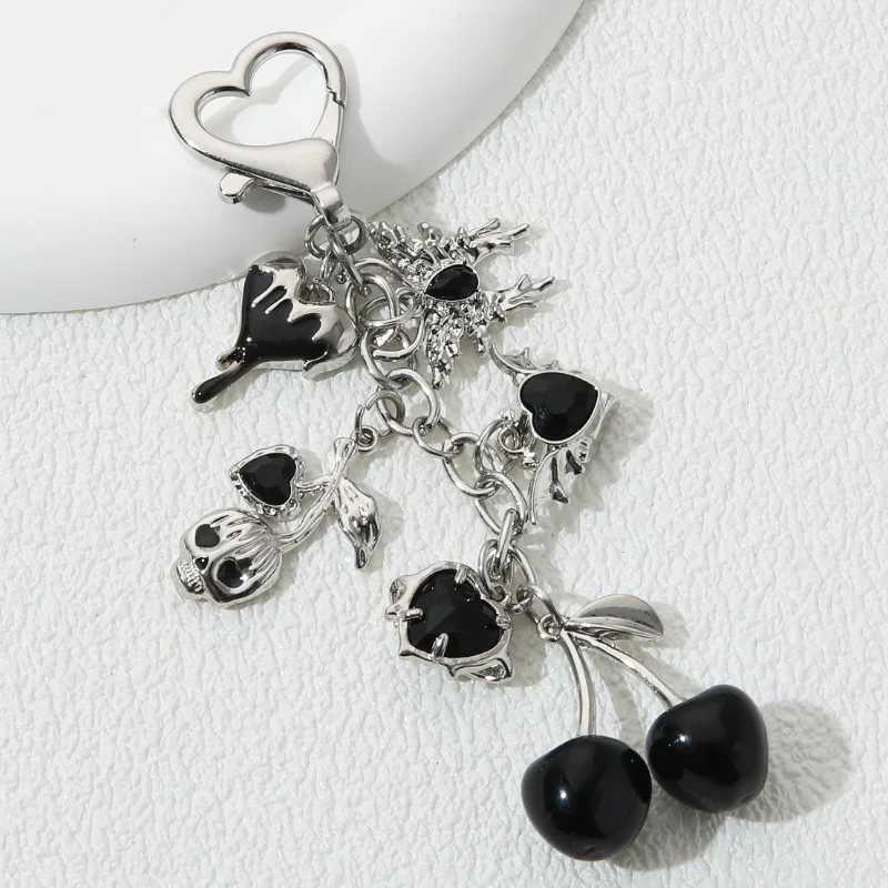 Beautiful Cherry Heart Butterfly Enamel Keychain Y2k Neo Gothic Plant Love Keychain Womens Good Gift Handmade JewelryXJ250319