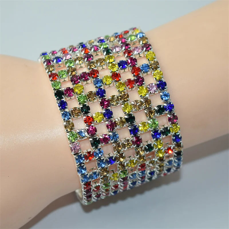 European and American handmade rhinestone elastic bracelet multi-layer elastic hollow bracelet claw chain multi-color bracele 250320