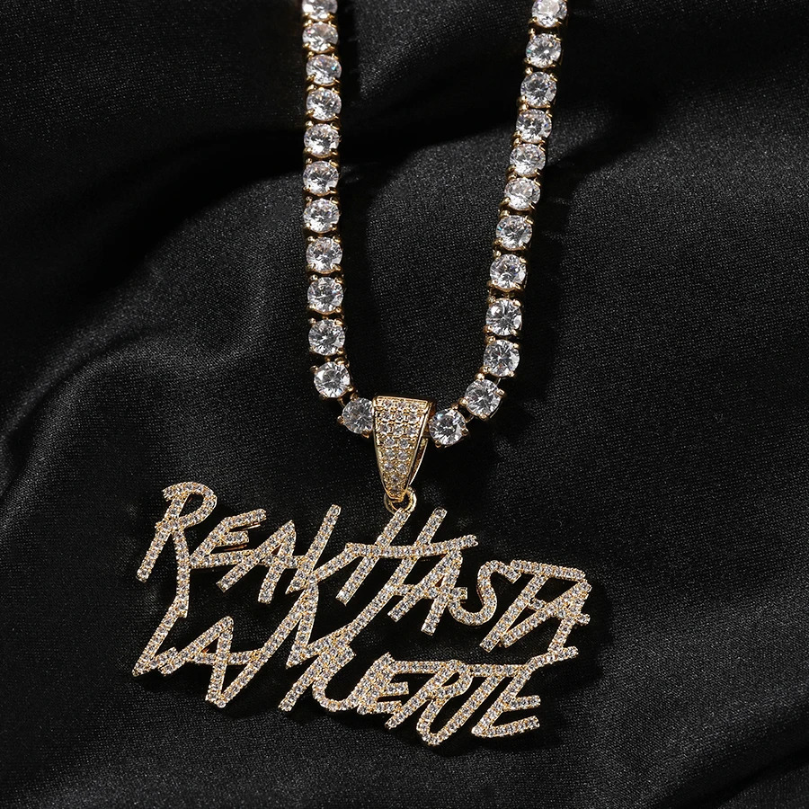 Signature Real Hasta La Muerte Pendant Necklace Two Row Letters Hip Hop Iced Out 5A CZ Capital Initial Anuel AAs Iconic Style 250320