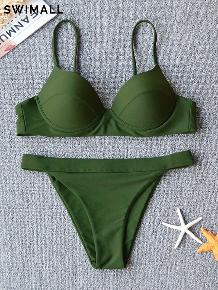 2025 Sexy Push Up Bikini Swimsuit Women Swimwear Twopiece Set Solid Halter Bathing Suit Beach Wear Female Biquini 250319