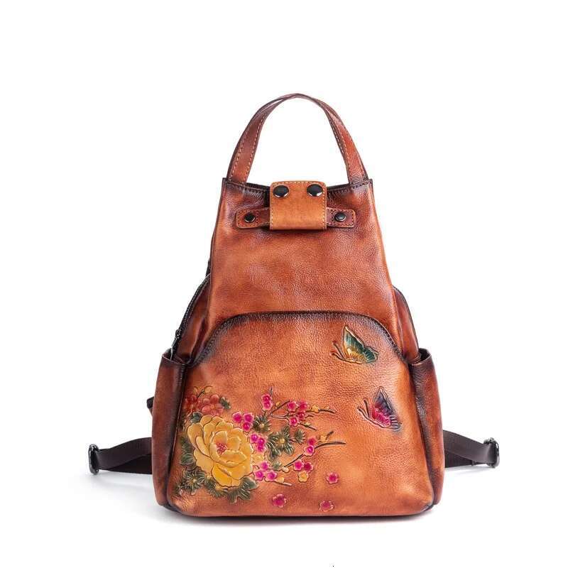 MOTAORA 2025 New Retro Emed Genuine Women's Backpack | Large Capacity Chinese Style Leather Bag For Ladies