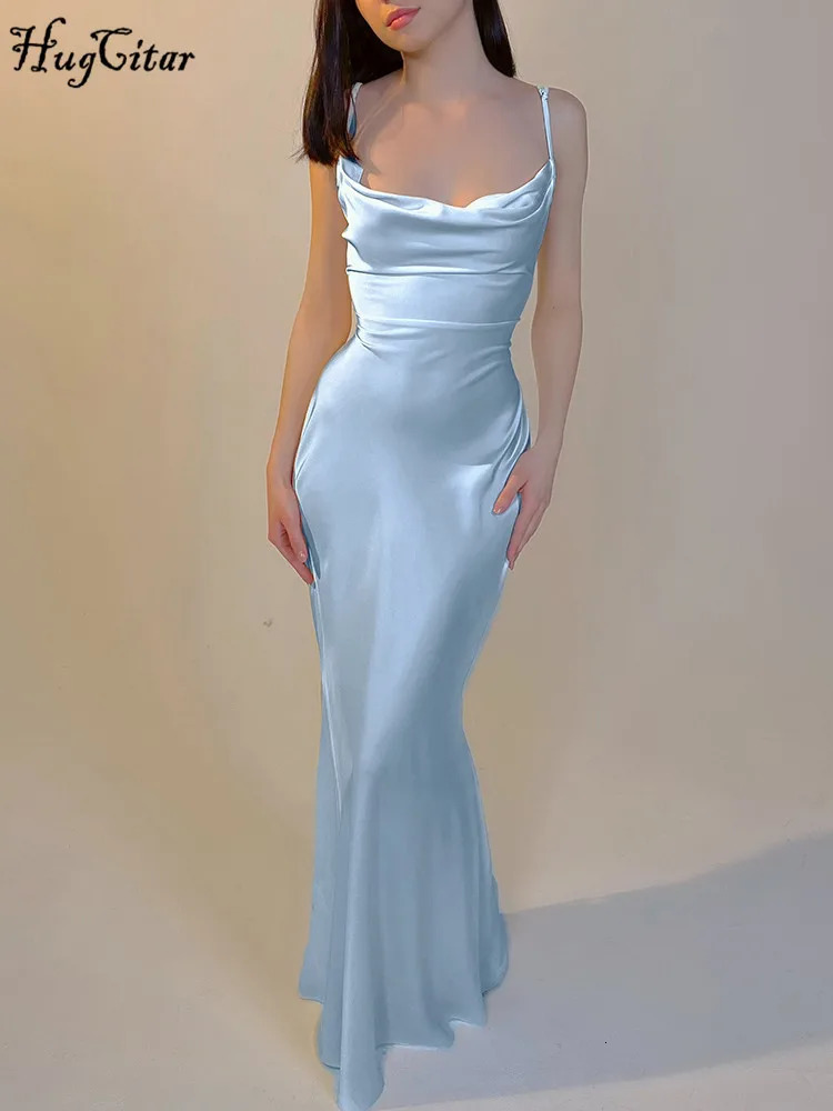 Quick view Wish list Elegant Satin Slips Backless Solid Bandage Sexy Bodycon Maxi Dress Summer Women Clothes Evening Party Birthday Vacation 250320