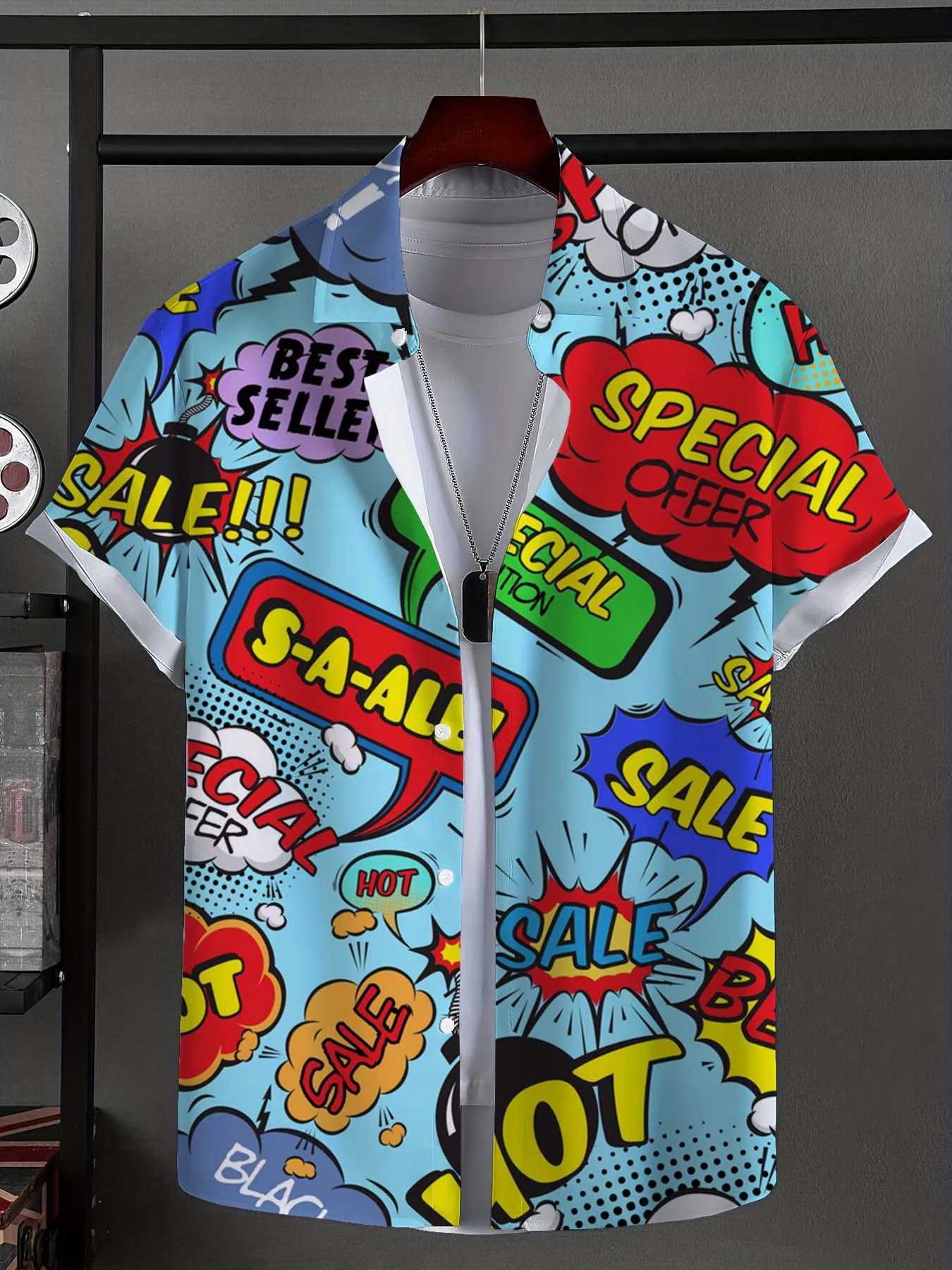 Mens Shirt Fashion Novel Graphic Tops Button Up Shirt Casual New Unisex Shirt Vacation Lapel Short Sleeves Shirt Carnival M250320