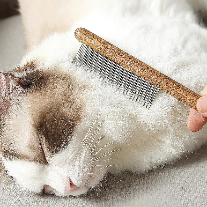 Cat Comb Stainless Steel Pet Hair Remover Wooden Handle Beauty Massage Dog Brush Cleaning Tools Supplies 250318