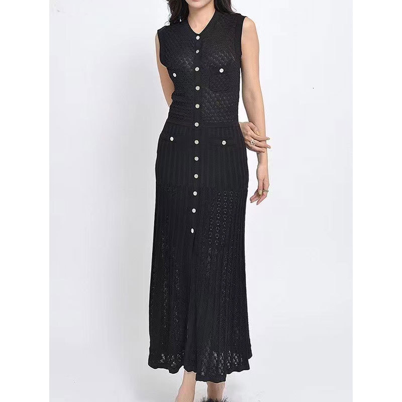 Women's Tanks & Camis s Home Light Luxury Knee Covering Flesh Hollow Sleeveless Knitted Dress for Women, Large Swinging, Slimming Showing Off, El